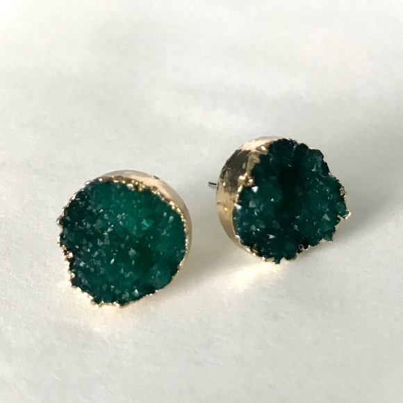 Indie Boho Druzy Grey Crystal Quartz Stud Earrings - Picture 7 of 8